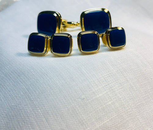 Gold Tone Trim Royal Blue Epoxy Rounded Rectangle